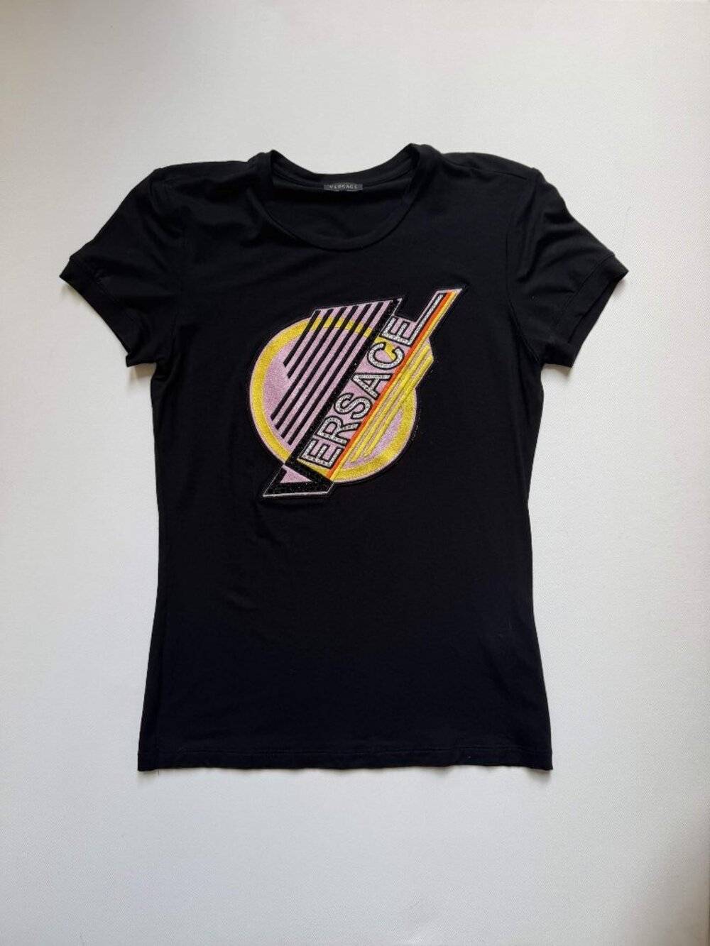 Versace Women's EU 42 Retro Vintage Logo Fitted T-Shirt